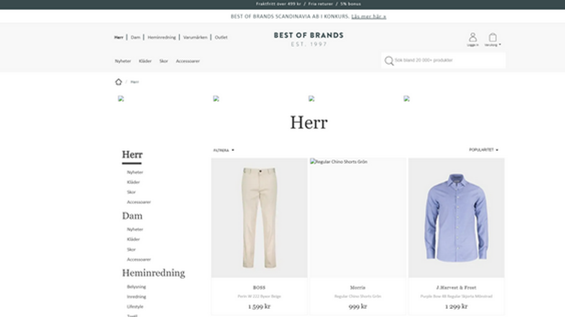 Den største konkurs i den svenske detailhandel i juni har været webshoppen Best of Brands Scandinavia. Foto: Screenshot