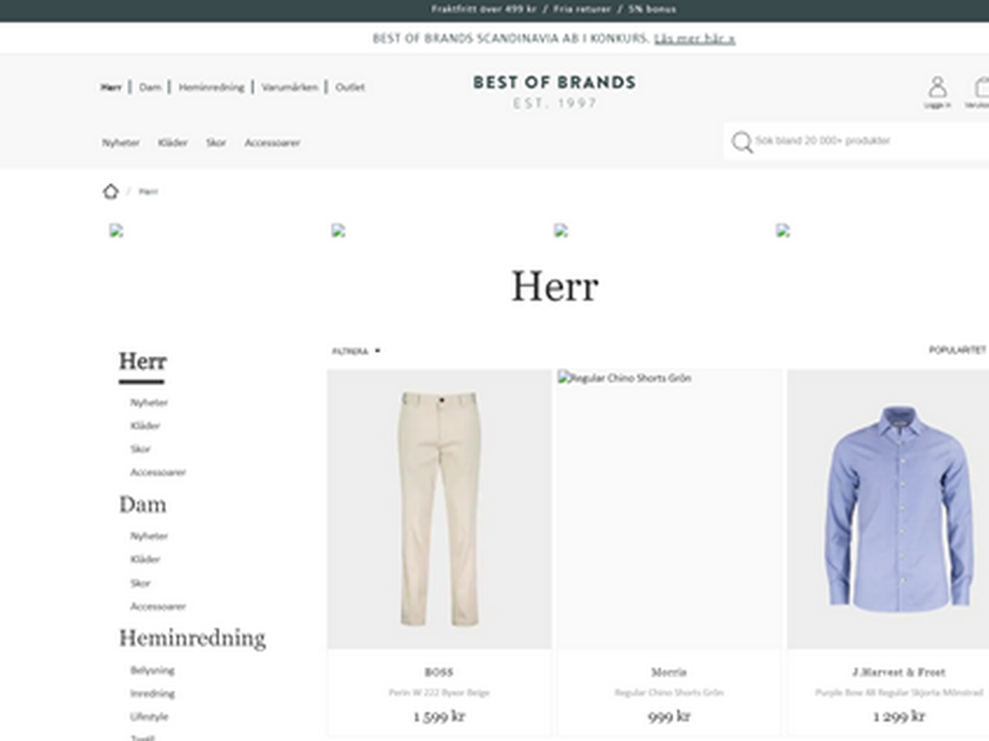 Den største konkurs i den svenske detailhandel i juni har været webshoppen Best of Brands Scandinavia. Foto: Screenshot