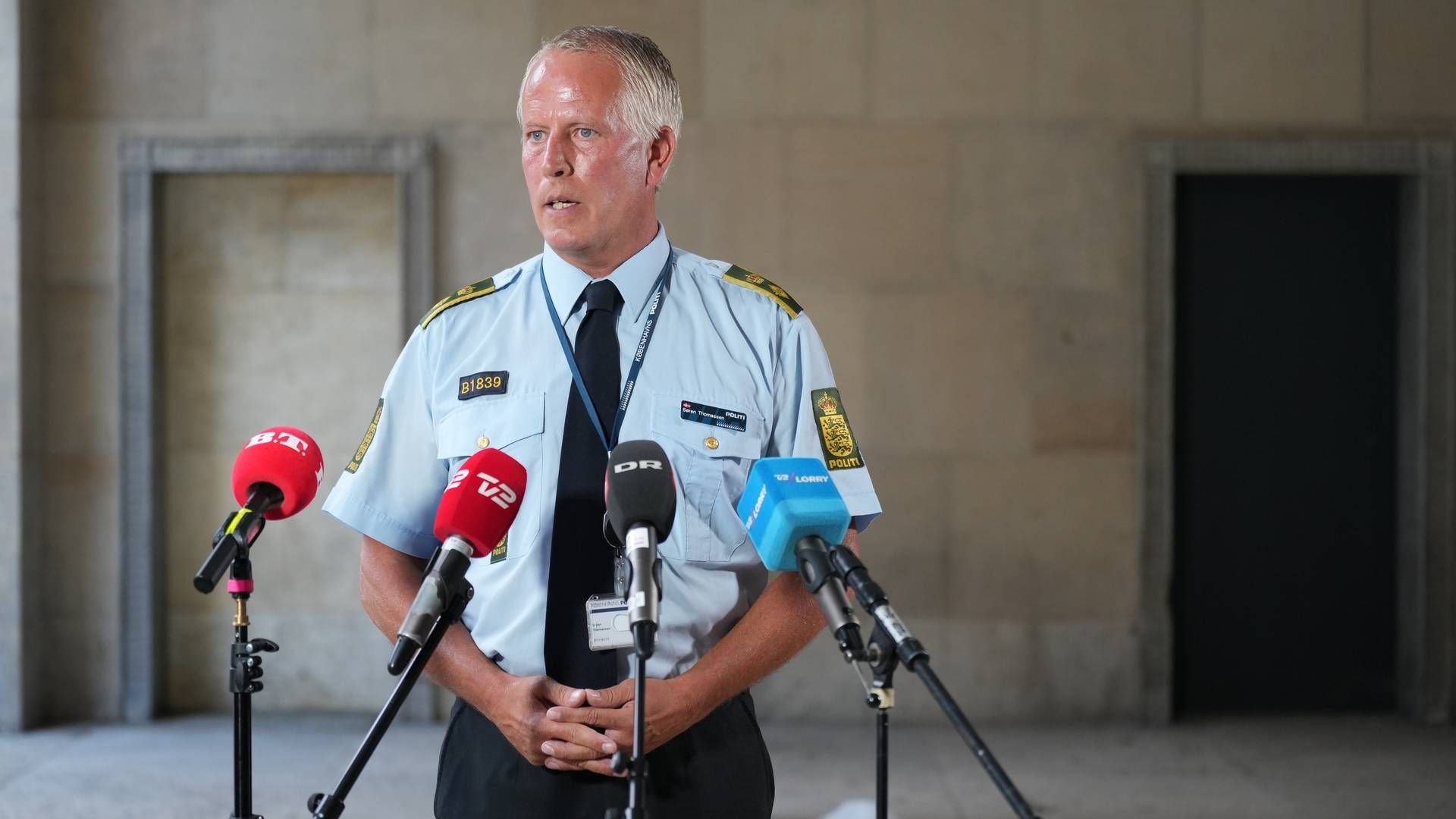 Politis chefpolitiinspektør Søren Thomassen orienterer om hændelsen i Fields søndag den 3. juli 2022.