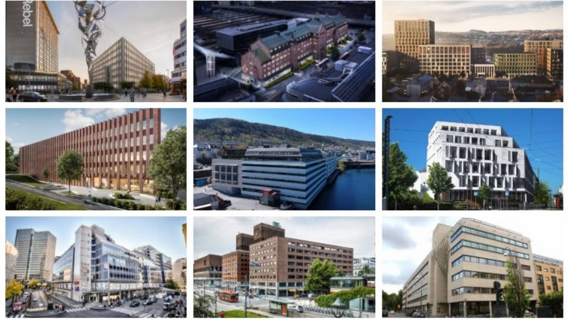 9 PROSJEKTER: I løpet av det neste året skal Entra ferdigstille disse ni eiendommene. To er i Bergen, to i Trondheim og fire i Oslo. | Foto: Entra