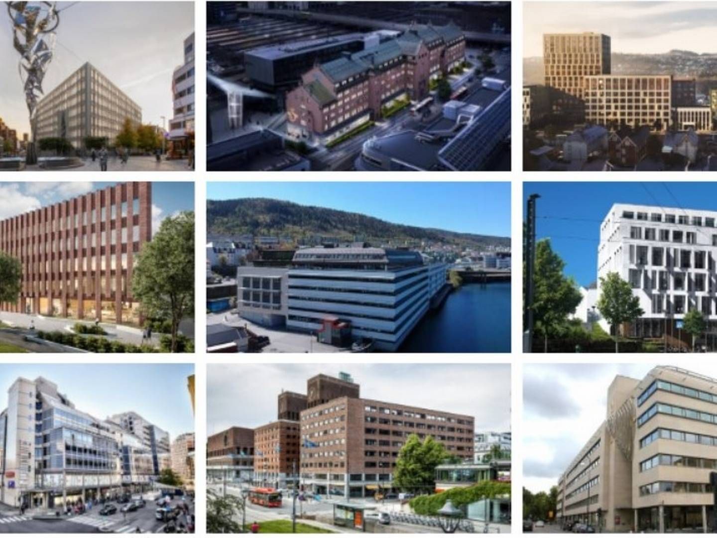 9 PROSJEKTER: I løpet av det neste året skal Entra ferdigstille disse ni eiendommene. To er i Bergen, to i Trondheim og fire i Oslo. | Foto: Entra