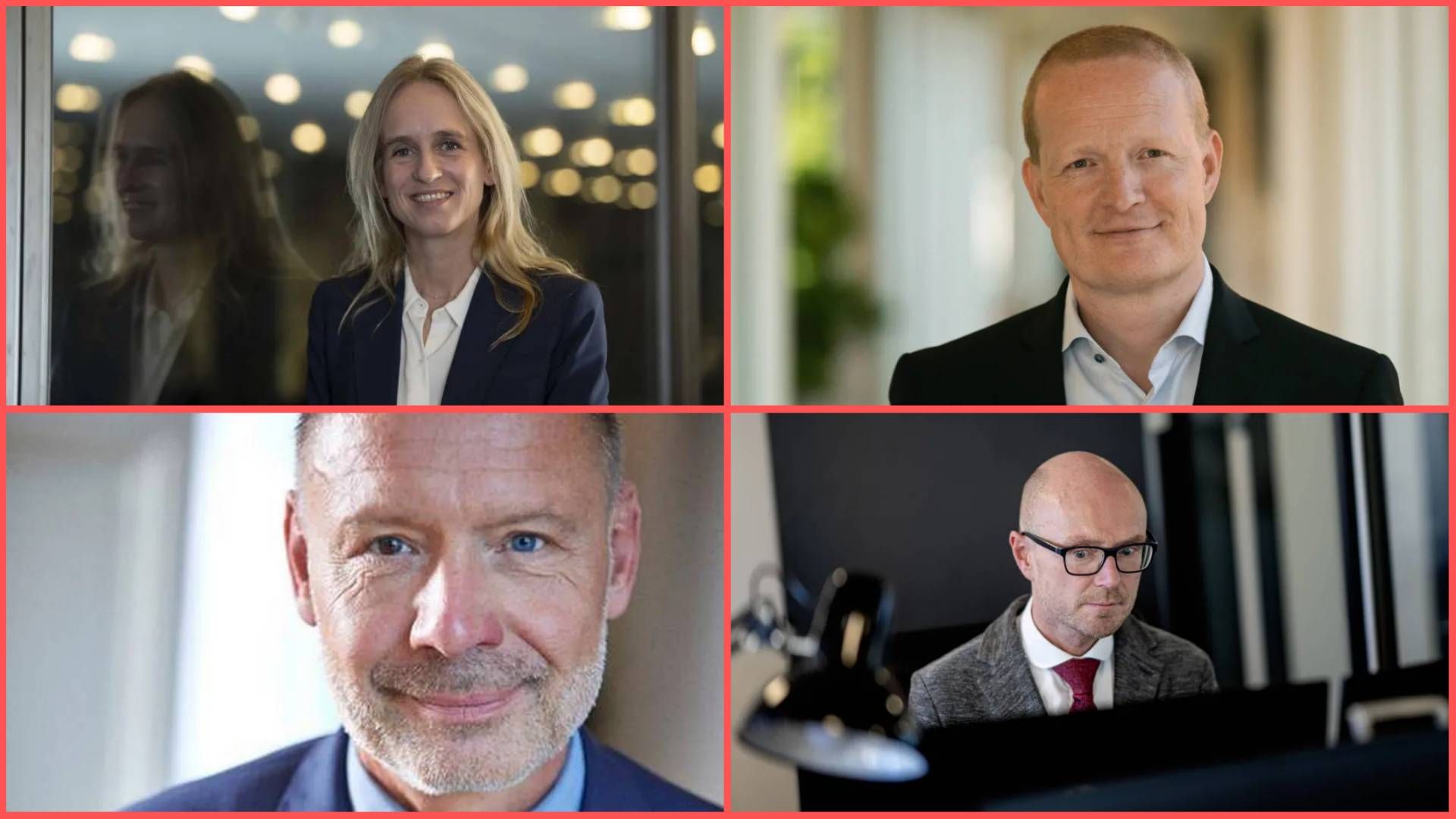 (left-right) Charlotte Strunk Hansen, head of risk at Veliv, Peter Lindegaard, CIO at Industriens Pension Sune Schackenfeldt, PBU CEO at and Nikolaj Holdt Mikkelsen, independent investment advisor | Photo: PR / Velliv, PBU, Industriens Pension,