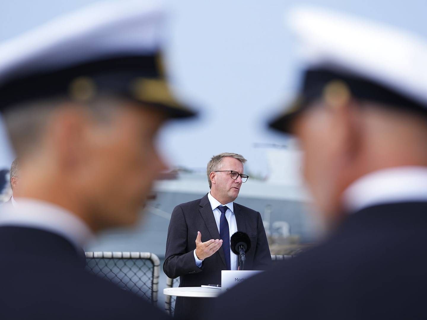 Forsvarsminister Morten Bødskov (S) taler under præsentationen af partnerskabet om udskiftning af flåden i Korsør. | Foto: Claus Bech/Ritzau Scanpix