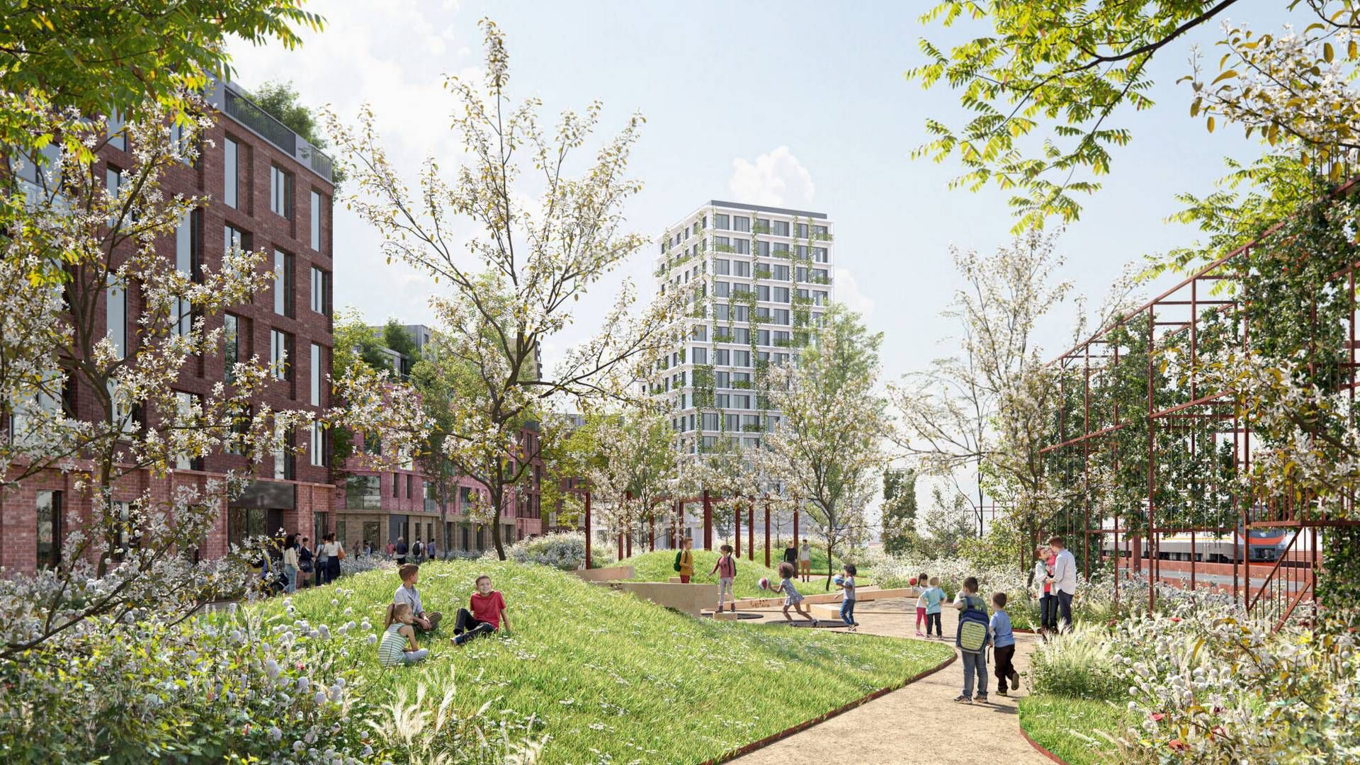 Viva-grunden tæt på Odense Banegård skal byudvikles med projektet Baneparken, står det klart efter en arkitektkonkurrence. | Foto: PR-visualisering: Cobe