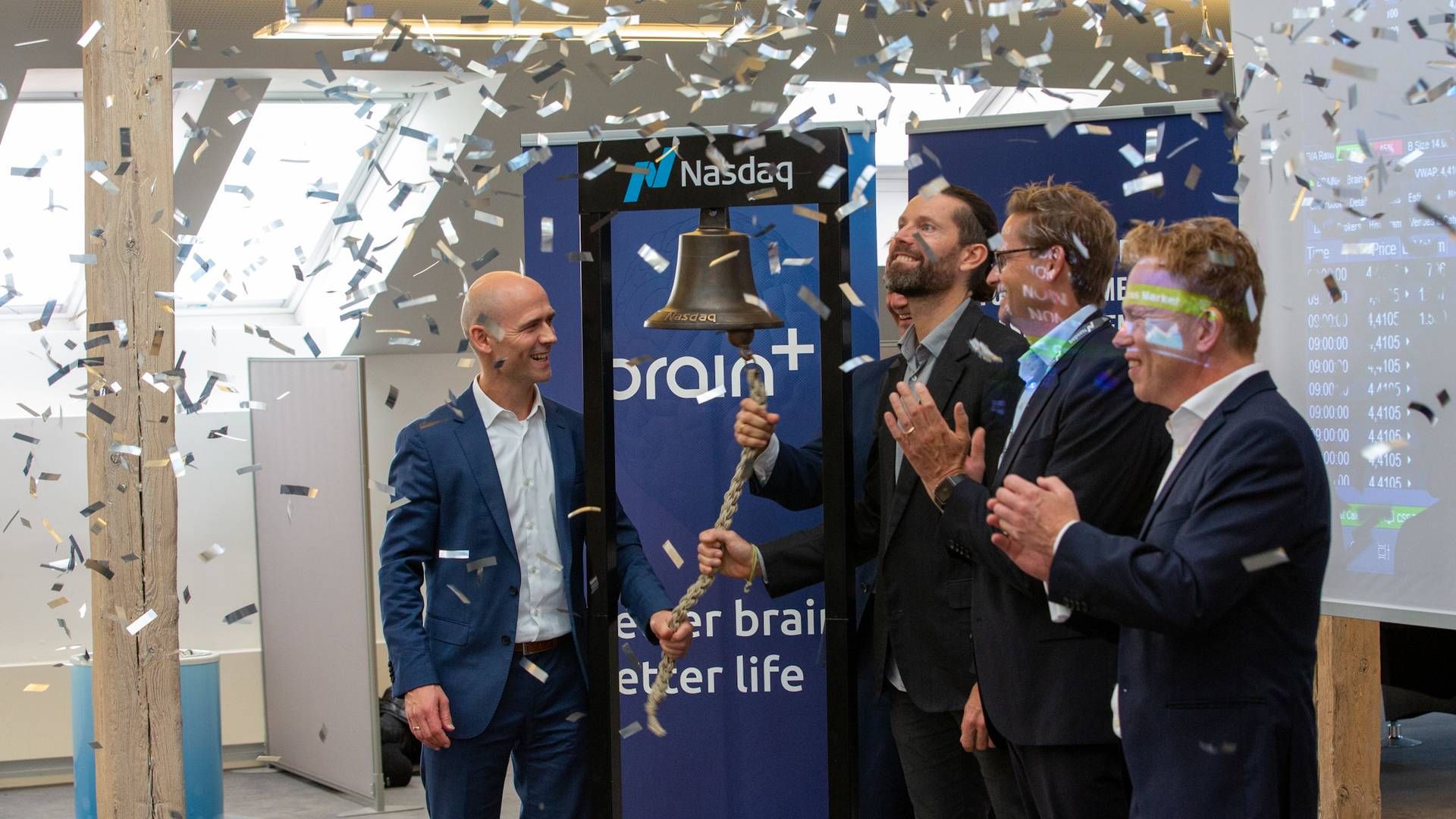 Brain+, her ved sin børsnotering, stiger efter at have fremrykket sin forventede lanceringsdato af en behandling mod demens. | Foto: Asger Frisgård / Brain+ / PR