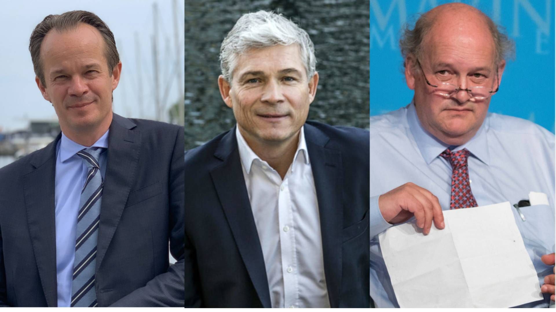 Hafnia CEO Mikael Skov (mid) has had the most cause for celebration in the first half of 2022. Torm CEO Jacob Meldgaard (left) and Scorpio Tankers CEO Robert Bugbee (right). | Photo: Collage: Torm/PR / Hafnia/PR / MarineMoney/PR