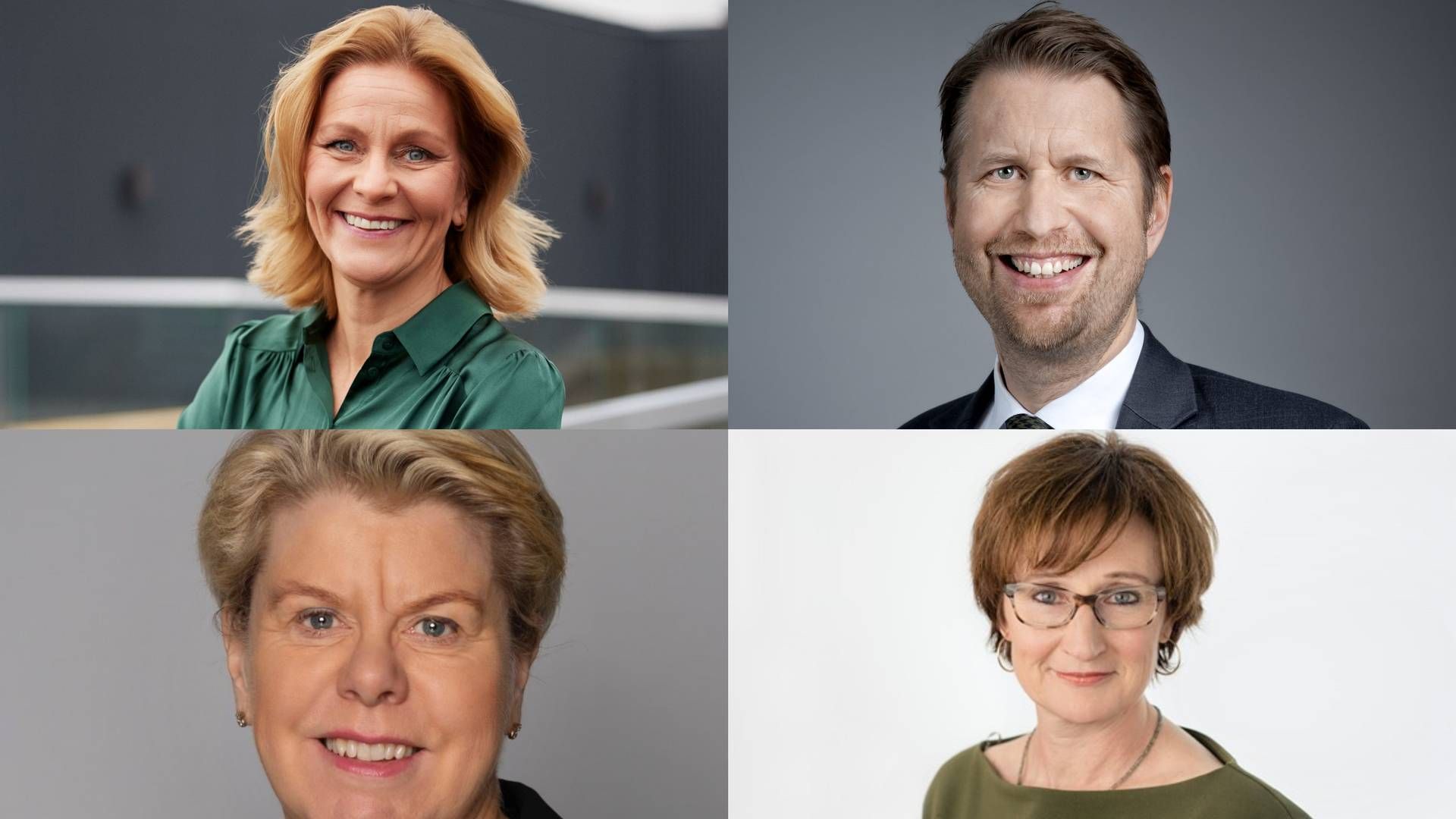 Øverst fra venstre: Tine Engstrøm Wærsten (daglig leder i Bull), Olav Pedersen (managing partner i Harris), Solveig Løhaugen (daglig leder i Wigemyr) og Tone Kaarbø (managing partner i Ræder). | Foto: Bull/Harris/Wigemyr/Ræder
