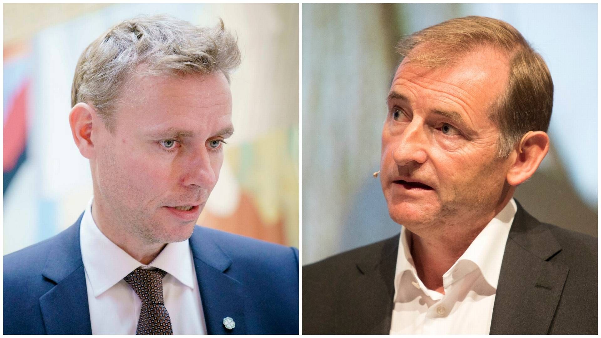 STATSBUDSJETTET: Forsknings- og høyere utdanningsminister Ola Borten Moe vil støtte bygging av 1650 nye studentboliger neste år. Det er altfor lite, mener administrerende direktør i Norges Eiendomsmeglerforbund, Carl O. Geving. | Foto: Stian Lysberg Solum / NTB og Torstein Bøe / NTB. Collage: EiendomsWatch