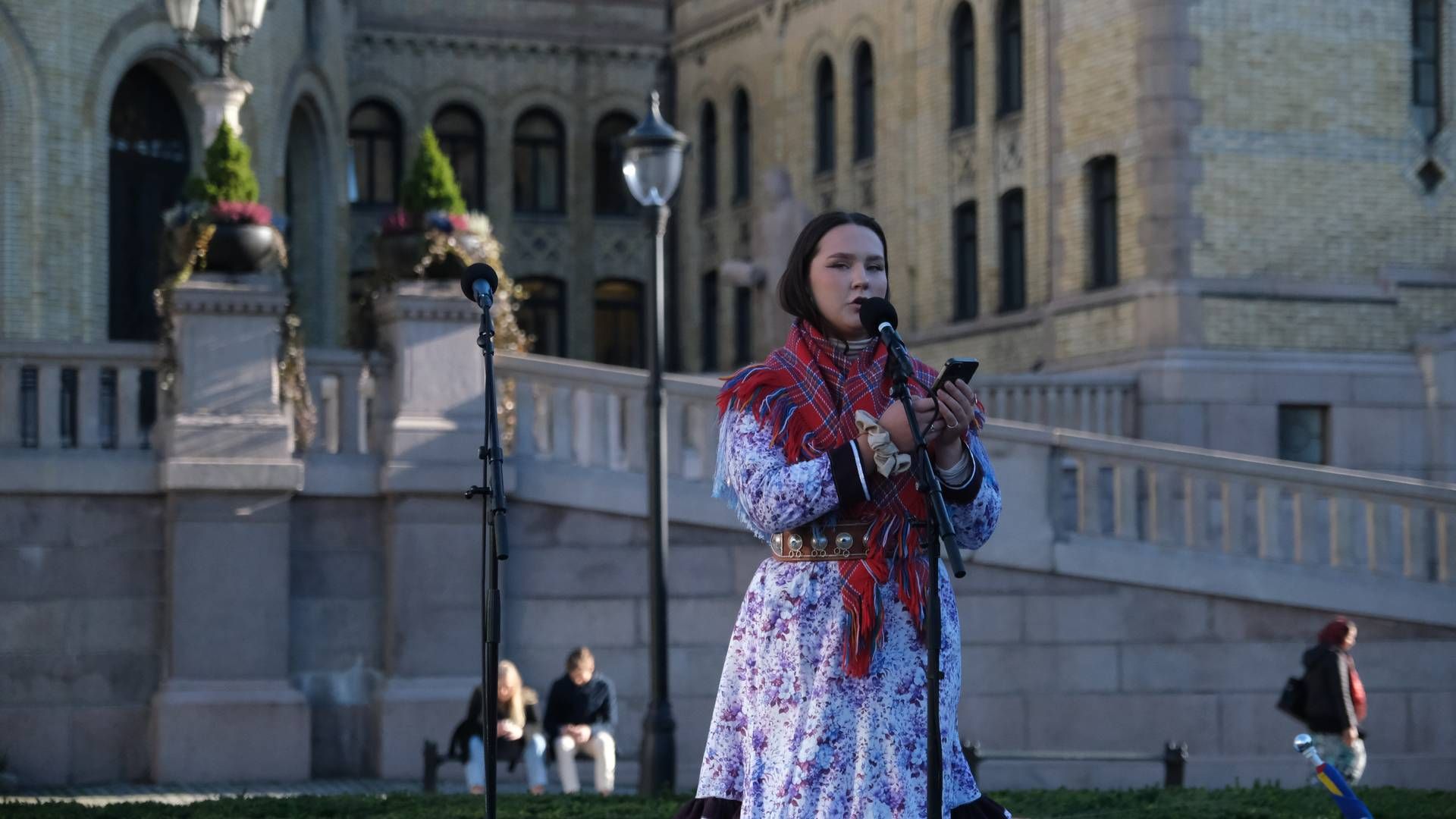 Head of the Norwegian Sami Association Elle Márgget Nystad delivered a speech in front of Norwegian parliament one year after the victory in Norway's Supreme Court.