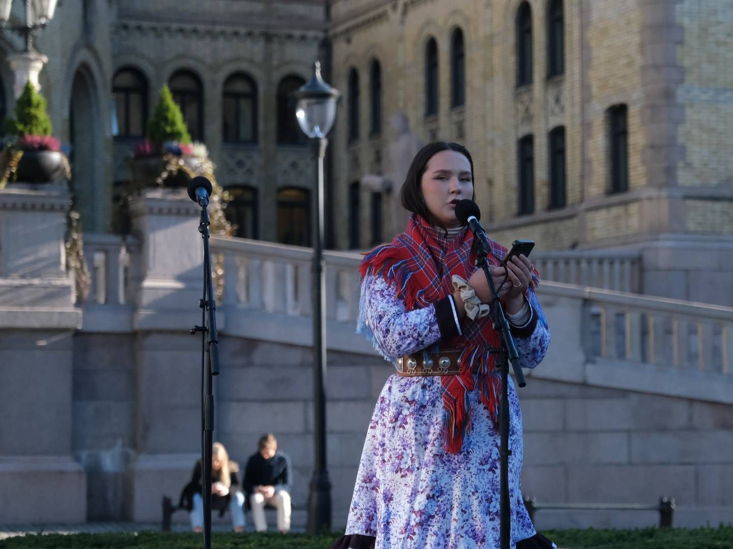 Head of the Norwegian Sami Association Elle Márgget Nystad delivered a speech in front of Norwegian parliament one year after the victory in Norway's Supreme Court.