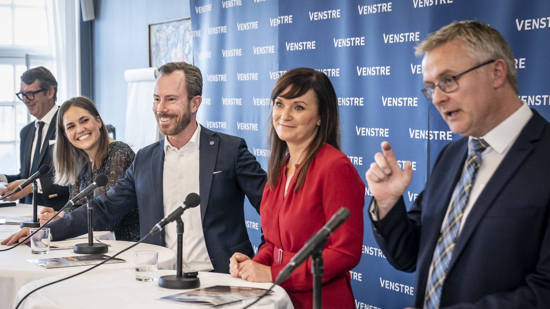 Jakob Ellemann-Jensen, Sophie Løhde, Marie Bjerre, Jacob Jensen og Troels Lund Poulsen ved Venstres lancering af en grøn 2030-plan 7. oktober. | Foto: Mads Claus Rasmussen