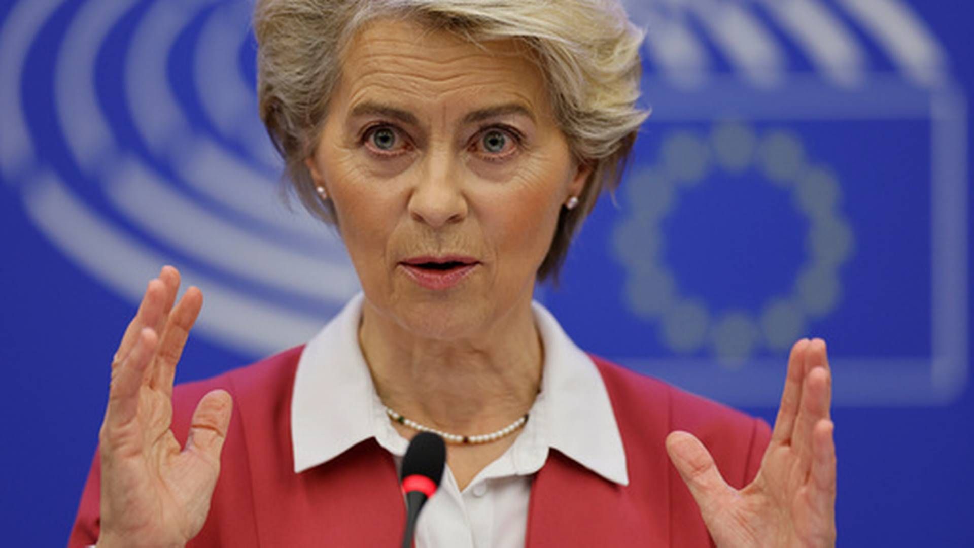 FÅR NEI FRA NORGE: EU-topp Ursula von der Leyen vil forhandle, men olje- og energiminister Terje Aasland (Ap) avviser at det er aktuelt med samtaler om en priskorridor på gass. | Foto: Jean-Francois Badias/AP/NTB