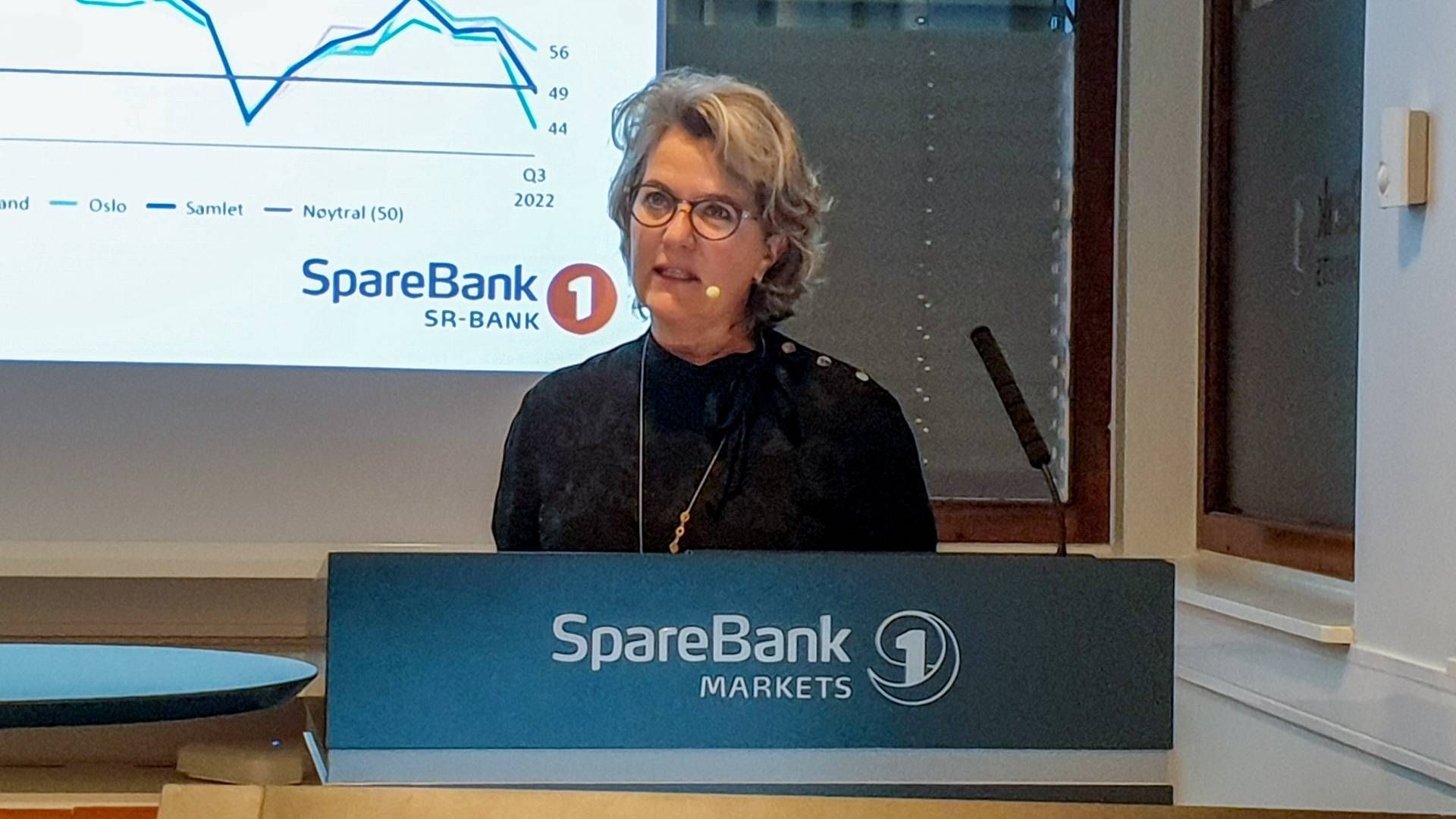 Konsernsjef i Sparebank 1 SR-Bank, Benedicte Schilbred Fasmer, hadde kvartalspresentasjon hos Sparebank 1 Markets i Oslo.