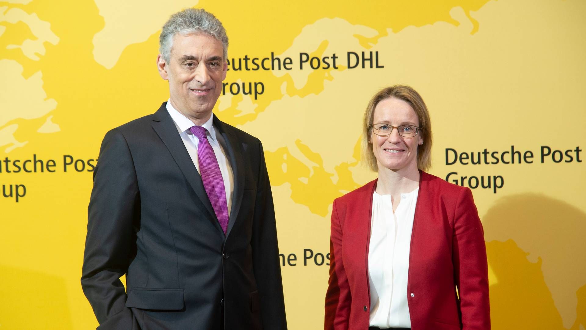 Topledelsen i Deutsche Post DHL - adm. direktør Frank Appel (tv) og finansdirektør Melanie Kreis (th) | Foto: Malte Ossowski/AP/Ritzau Scanpix