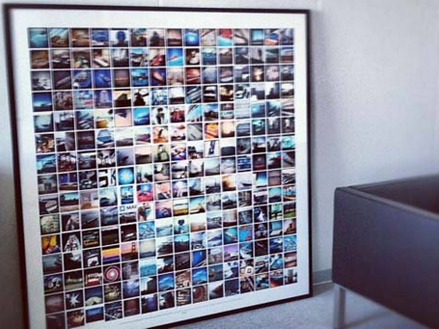Kollage af billeder fra det sociale netværk Instagram, der står på Maersk Line CEO, Søren Skous kontor.