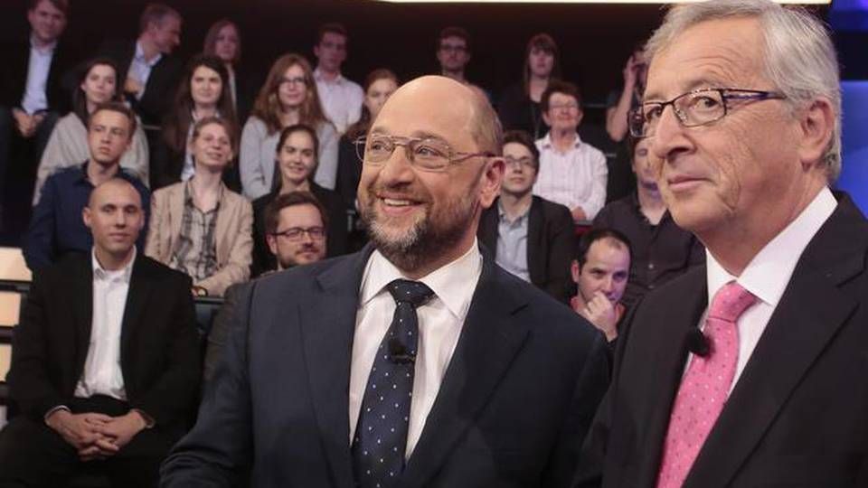Kommissions-kandidate: Socialdemokraten Martin Schulz (venstre) og Jean-Claude Juncker. | Foto: Markus Schreiber, AP