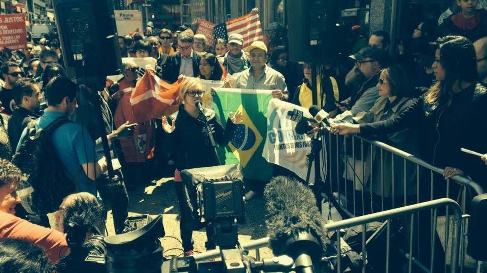 Louise Marie Rantzau til demonstration i New York. | Foto: 3F