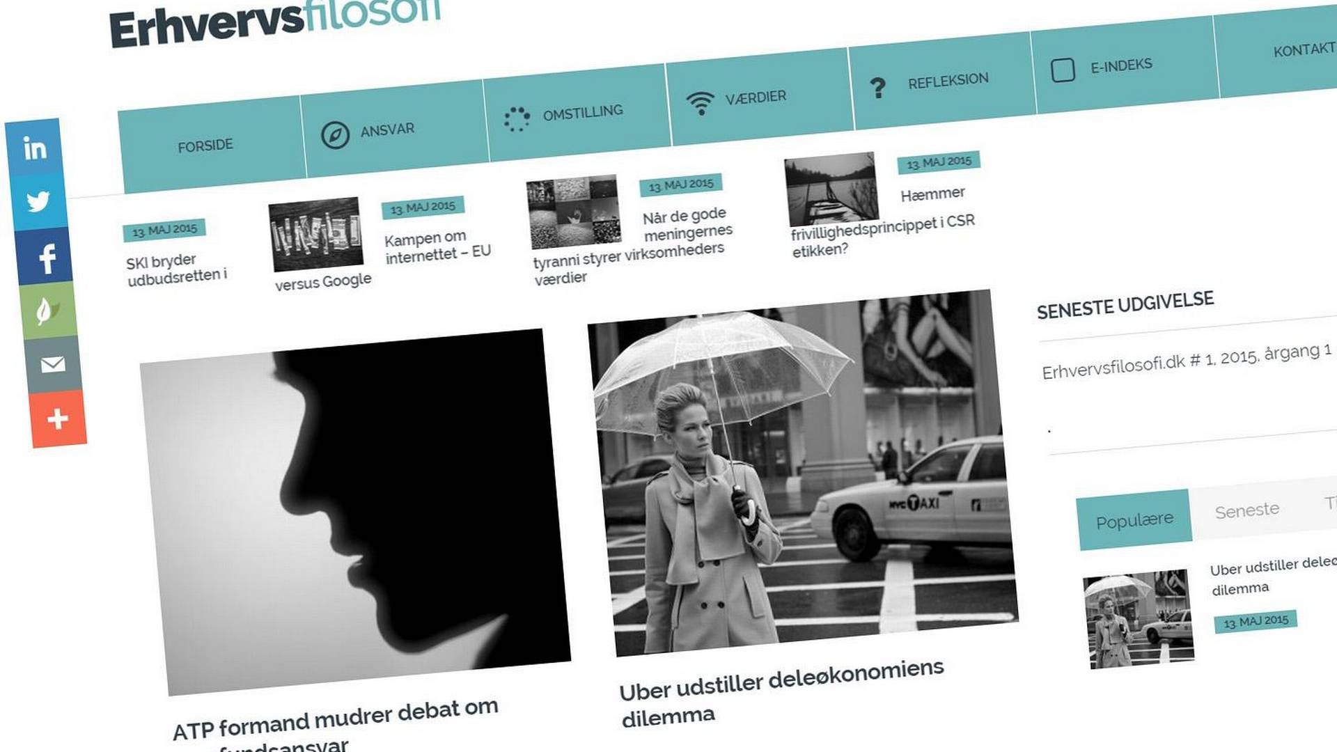 Erhvervsfilosofi.dk lancerer i dag som nyt erhvervsmedie, der sætter fokus på ansvar, omstilling og værdier. | Foto: Screendump fra erhvervsfilosofi.dk
