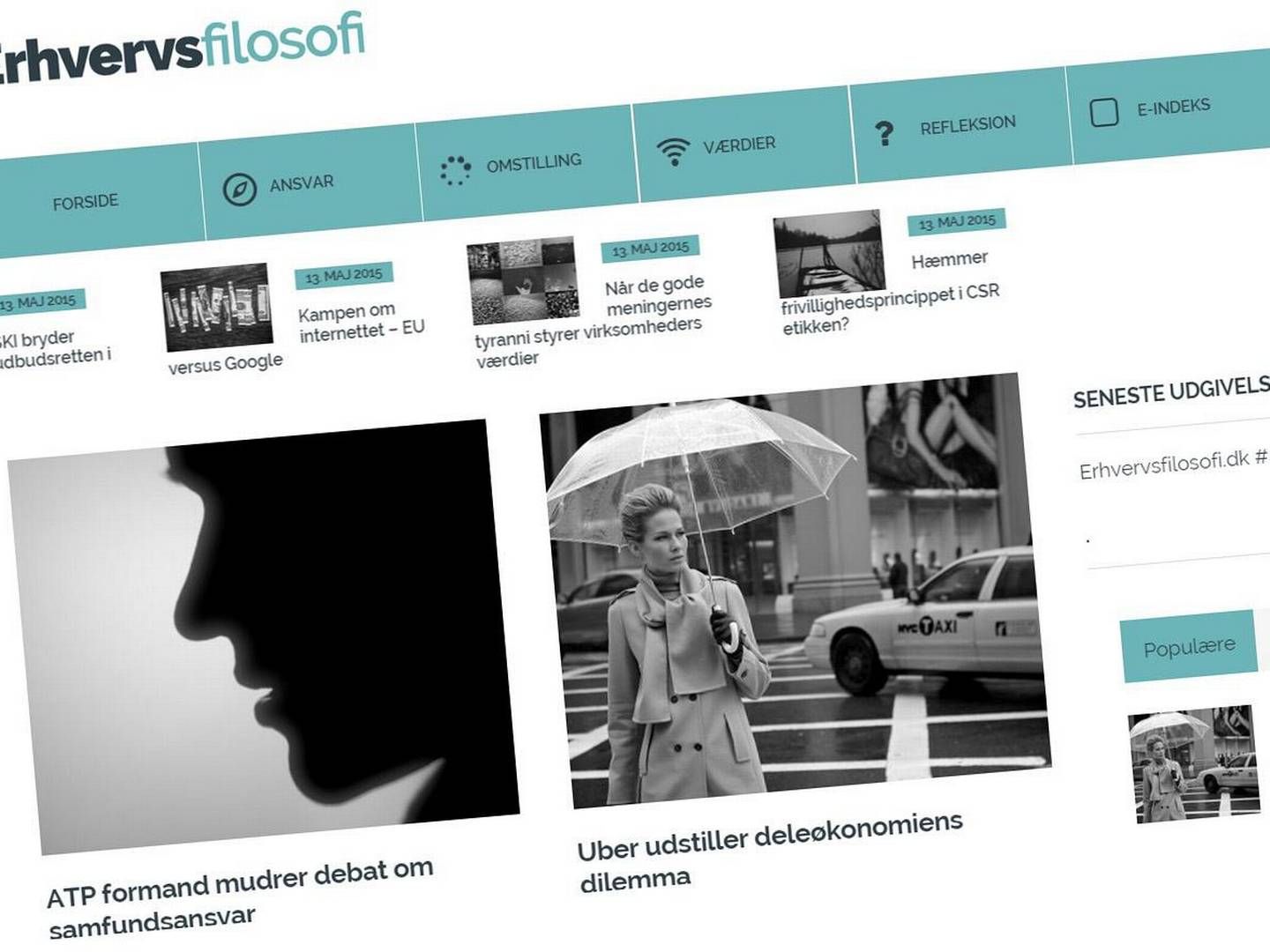 Erhvervsfilosofi.dk lancerer i dag som nyt erhvervsmedie, der sætter fokus på ansvar, omstilling og værdier. | Foto: Screendump fra erhvervsfilosofi.dk