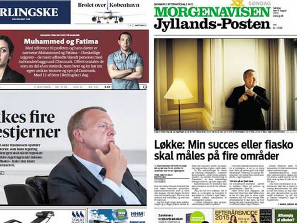 Forsiderne på Berlingske og Jyllands-Posten i søndags.
