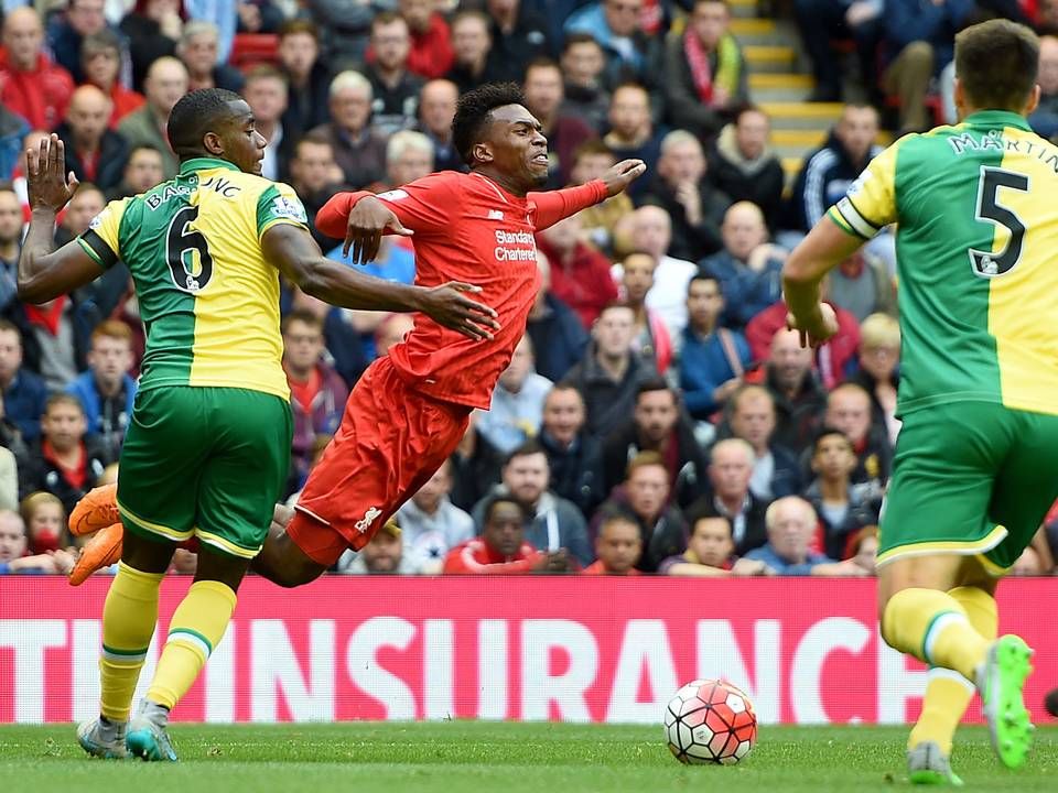 Billede fra kamp mellem Liverpool og Norwich. | Foto: Martin Rickett/AP/Polfoto