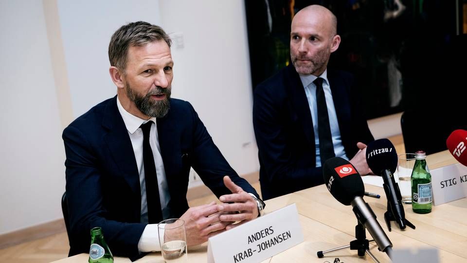 Anders Krab-Johansen, Børsen, og Stig Ørskov, JP/Politikens Hus til pressemøde tidligere på dagen. | Foto: Jens Henrik Daugaard/Polfoto
