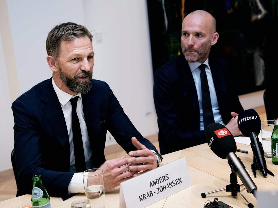 Anders Krab-Johansen, Børsen, og Stig Ørskov, JP/Politikens Hus til pressemøde tidligere på dagen. | Foto: Jens Henrik Daugaard/Polfoto
