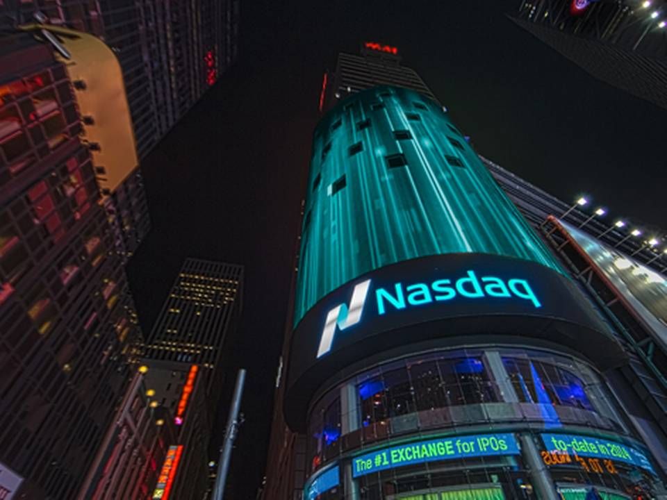 Nasdaqs lysreklame på Times Square i New York kommer snart til at fremvise Y-mabs' logo. | Foto: Nasdaq