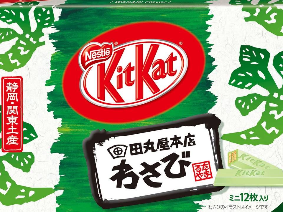 Nestlé har stor succes med at sælge sin KitKat-chokolade i særlige smagsvarianter i Japan, blandt andet denne med smag af wasabi. | Foto: Nestlé/PR