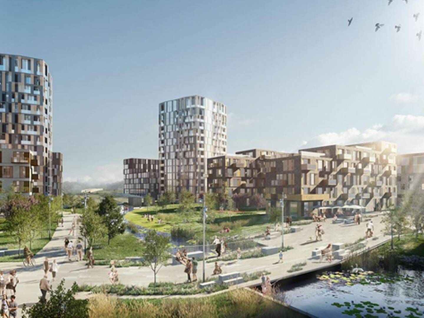 Den nye bvdel Frederiksbro kommer til at udvide Hillerød med 10 pct., når M. Goldschmidt Holding opfører 1300 boliger på Møllebrogrunden centralt i byen. | Foto: PR-illustration