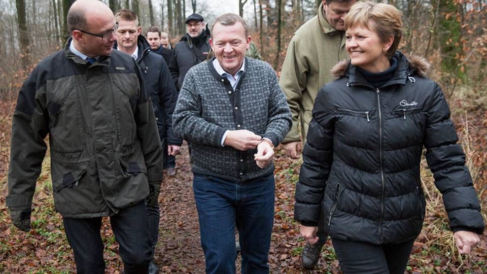 Statsminister Lars Løkke Rasmussen (V) ses her med den tidligere Miljø- og Fødevareminister Eva Kjer Hansen (V), som måtte træde tilbage pga. landbrugspakken. | Foto: Gregers Tycho/Polfoto/Arkiv