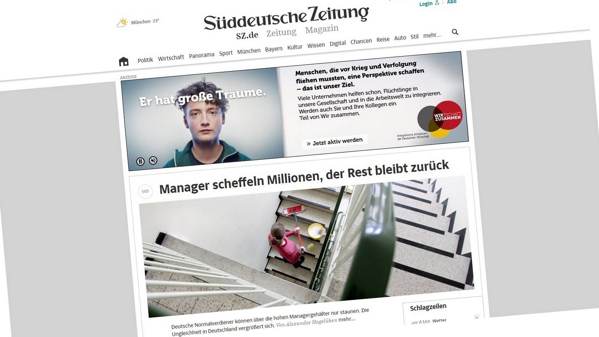Screenshot fra Süddeutsche Zeitungs hjemmeside.