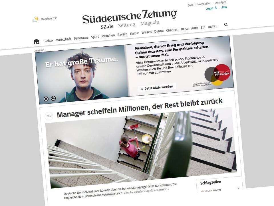 Screenshot fra Süddeutsche Zeitungs hjemmeside.