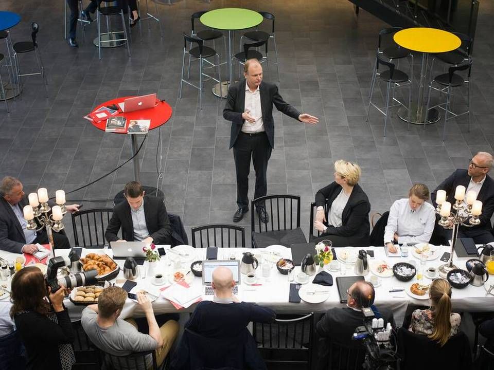 Bestyrelsesformand Lasse Bolander ved et pressemøde i april om koncernens regnskab for 2015. Foto: Mathias Svold | Foto: Mathias Svold