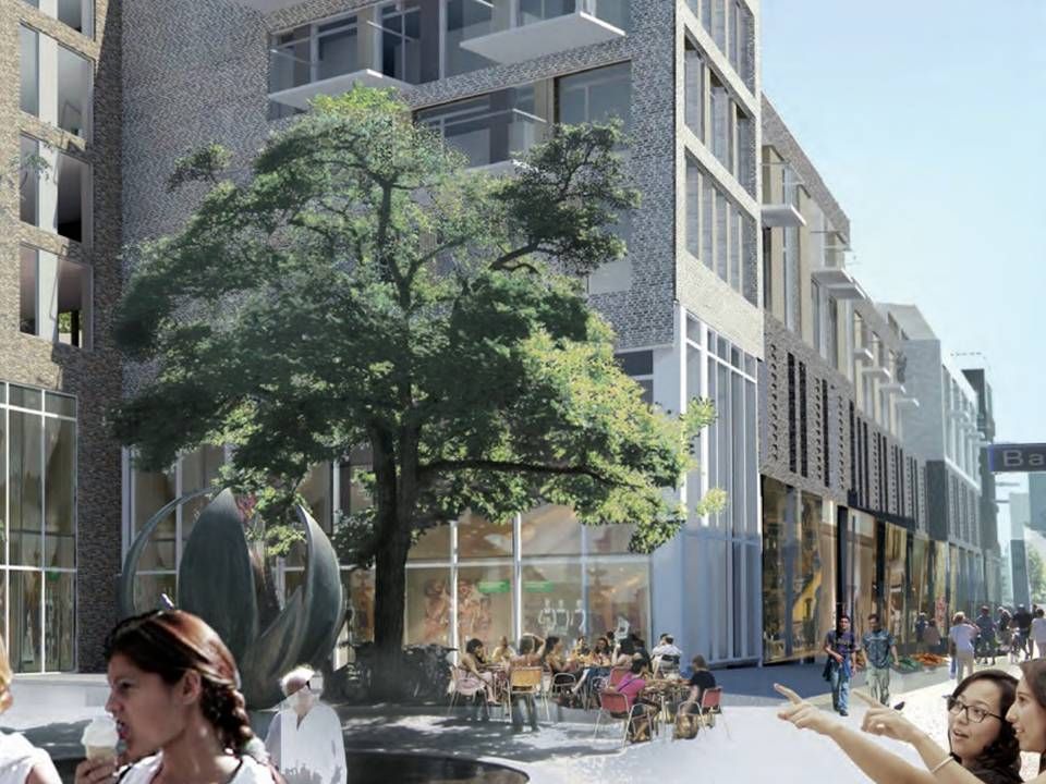 En visualisering af hvordan miljøet omkring butikscentret Herlev Bymidte kommer til at se ud. | Foto: PR-illustration