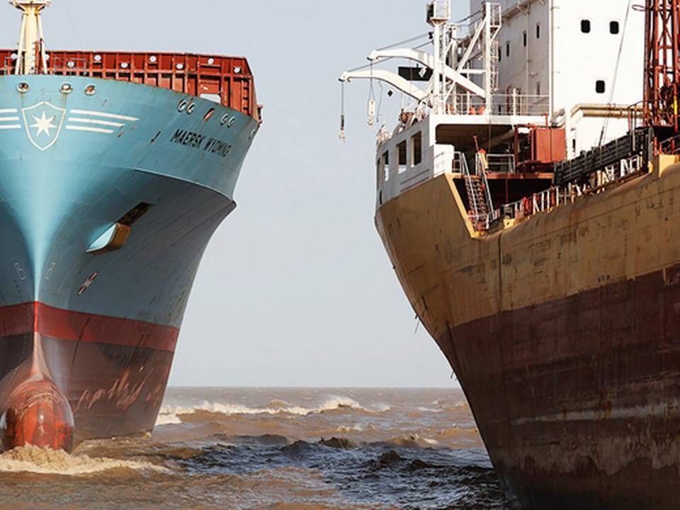 Maersk Wyoming ankom til ophug i Alang i sidste uge. Skibet sejler under Hongkong-flag og havde sidste havnekald i Jebel Ali i Dubai. | Foto: PR-foto/Maersk Line