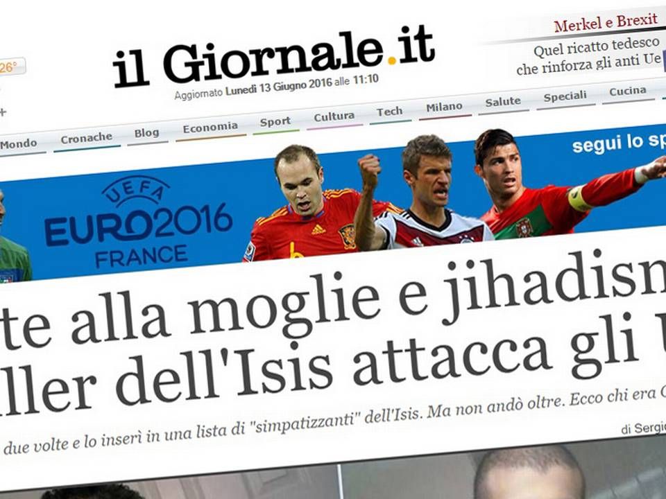Screenshot fra Il Giornales hjemmeside.