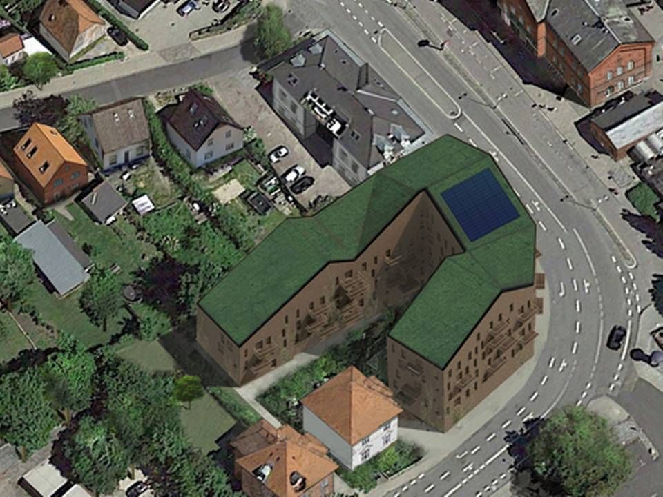 Svanemærket på byggeriet i nordsjællandske Hillerød er blandt andet opnået ved at placere solceller på taget af byggeriet. | Foto: PR-illustration