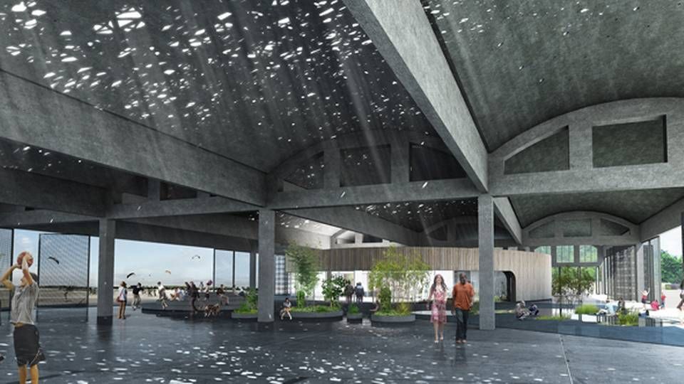 Tegnestuen Matters har givet et bud på, hvordan Freja Ejendomme kan udvikle et fælleshus i Hangar 3 på den tidligere Flyvestation Værløse. | Foto: Matters
