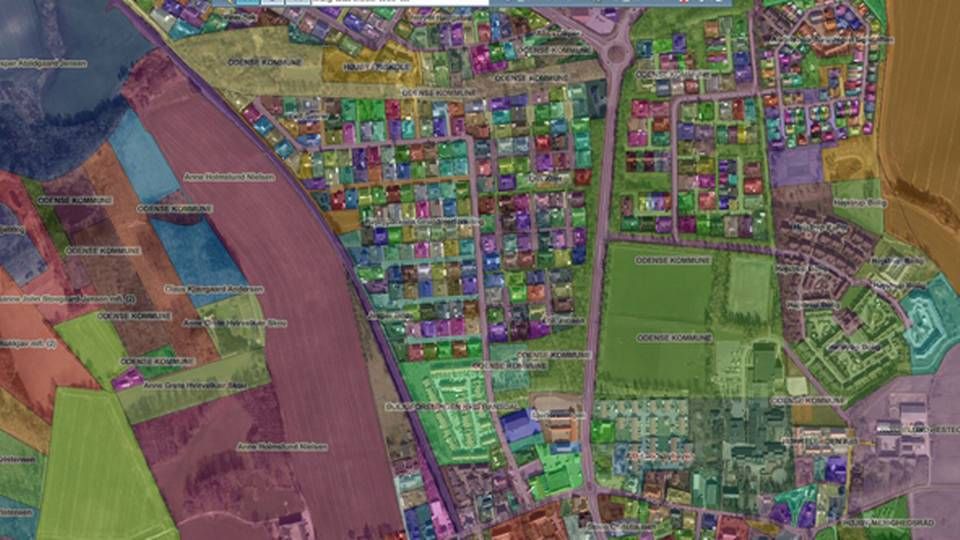 Informationerne er farvelagt i et mønster, der gør det muligt at se, hvilke matrikler der hører sammen. Foto: Lifa
