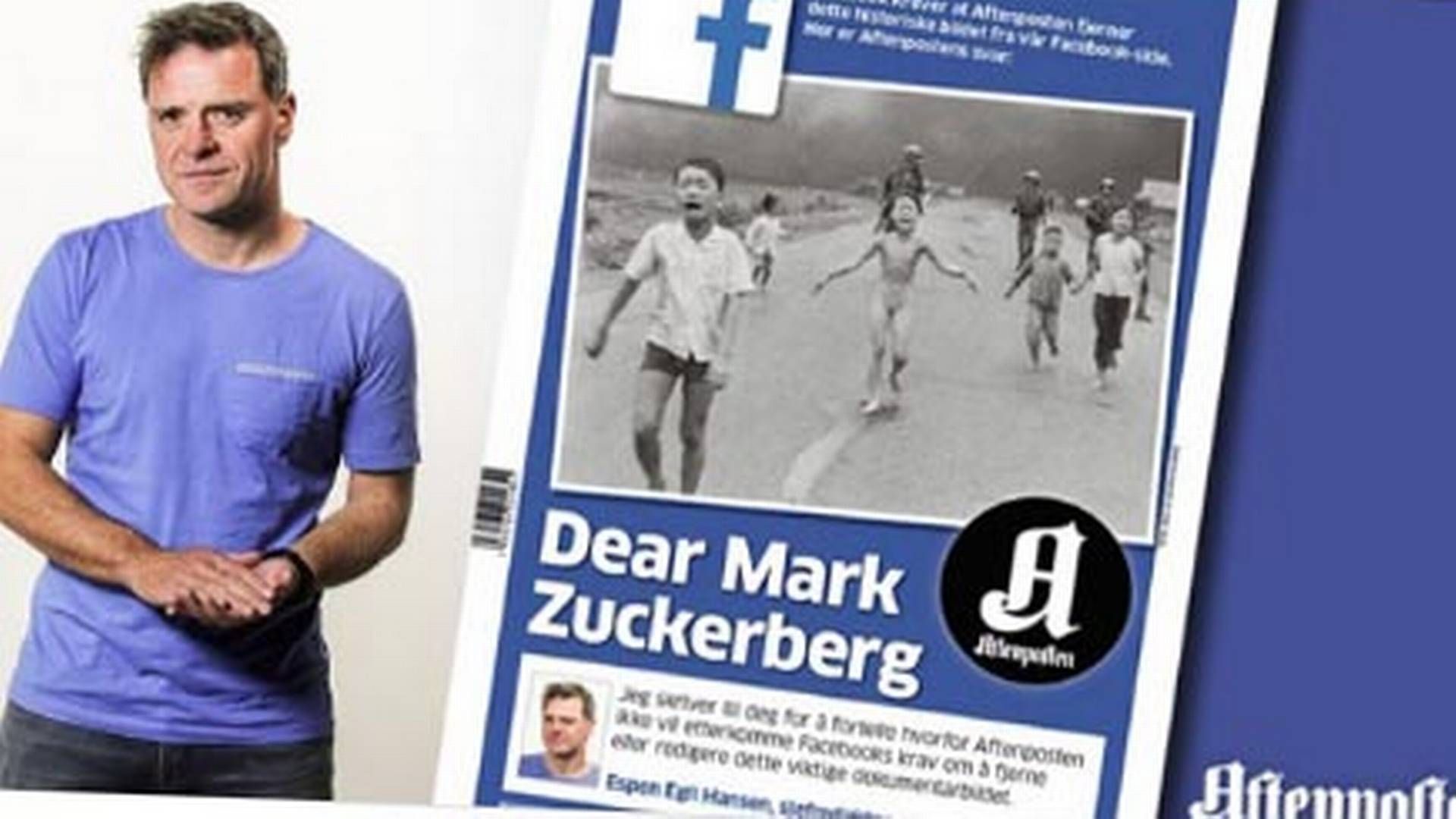 Debatten om Facebooks billedcensur blev bl.a. startet af norske Aftenposten, der ryddede forsiden i en direkte henvendelse til Mark Zuckerberg. | Foto: Screenshot