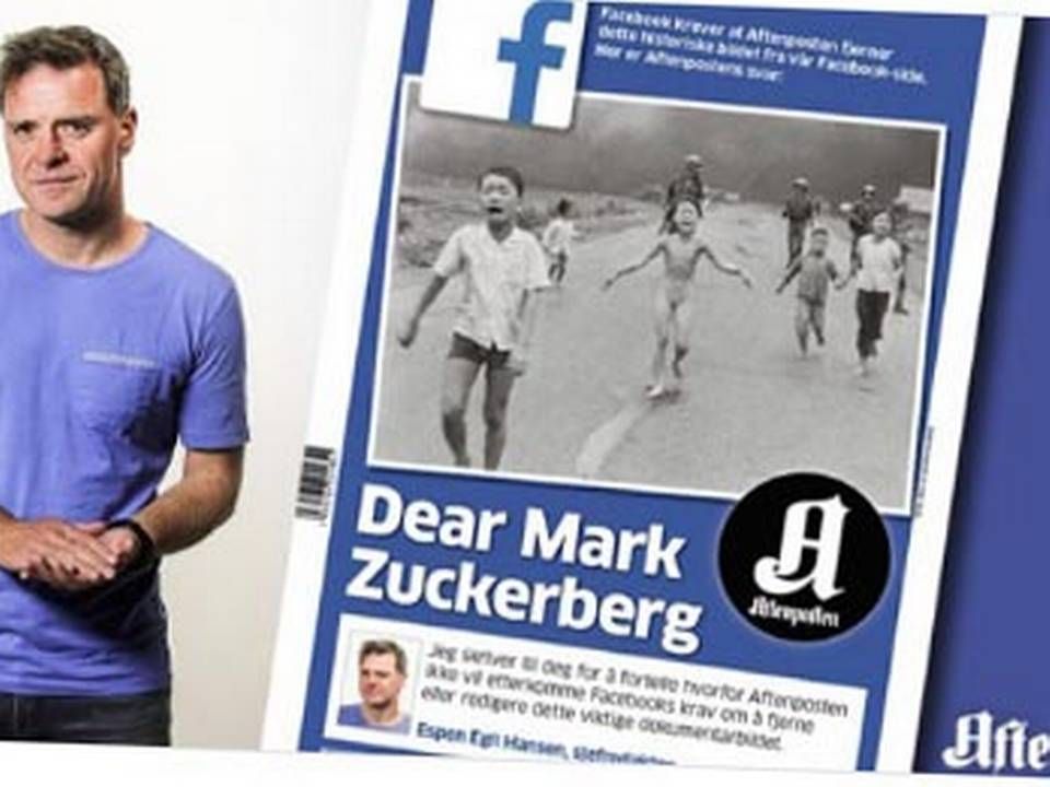 Debatten om Facebooks billedcensur blev bl.a. startet af norske Aftenposten, der ryddede forsiden i en direkte henvendelse til Mark Zuckerberg. | Foto: Screenshot af Aftenpostens chefredaktør Espen Egil Hansens opråb til Mark Zuckerberg