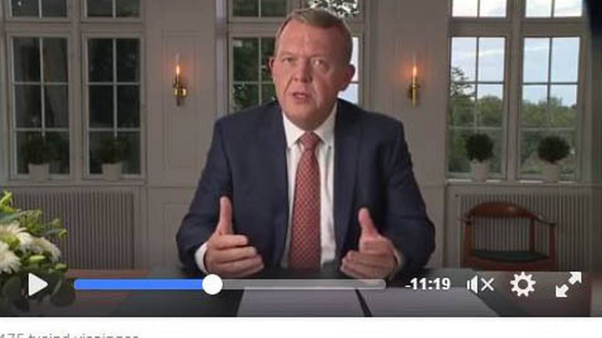 Foto: Screendump Lars Løkkes Rasmussens Facebook-tale