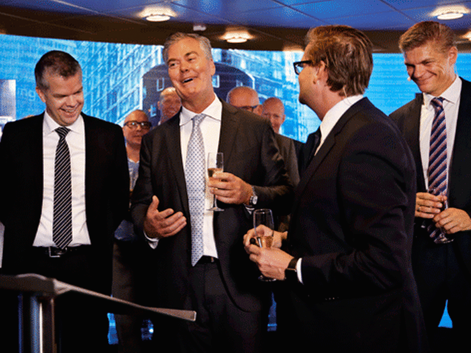 Nets' ledelse med topchef Bo Nilsson i midten ved børsnoteringen sidste år. | Foto: /RITZAU/Jens Dresling/