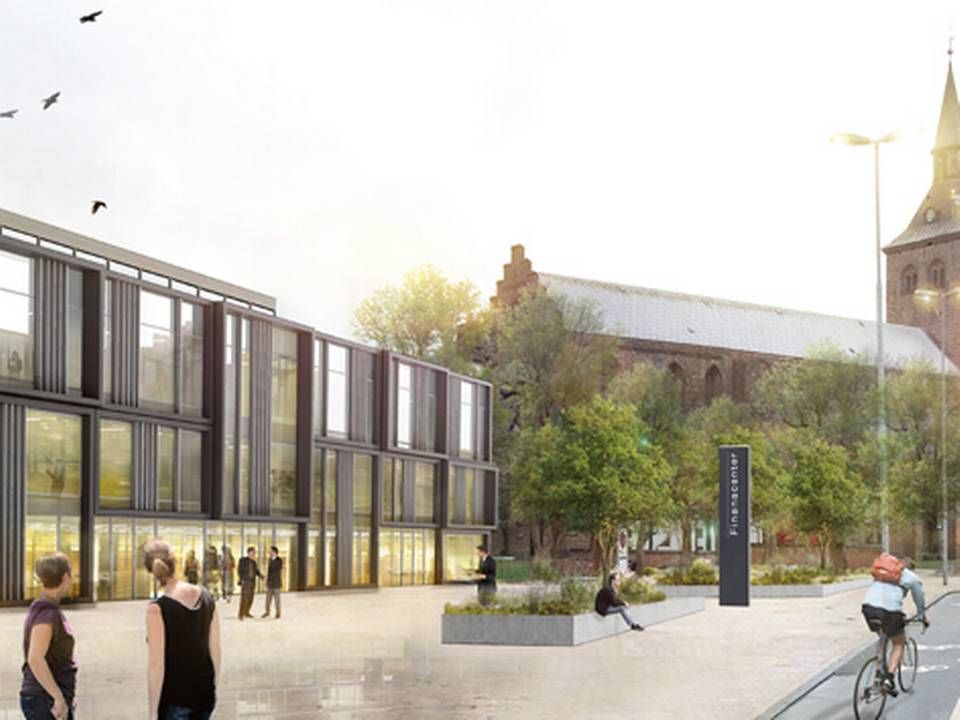 Sådan er planen, at Danske Banks nye ejendom på Albani Torv i Odense skal tage sig ud. | Foto: Arkitema Architects