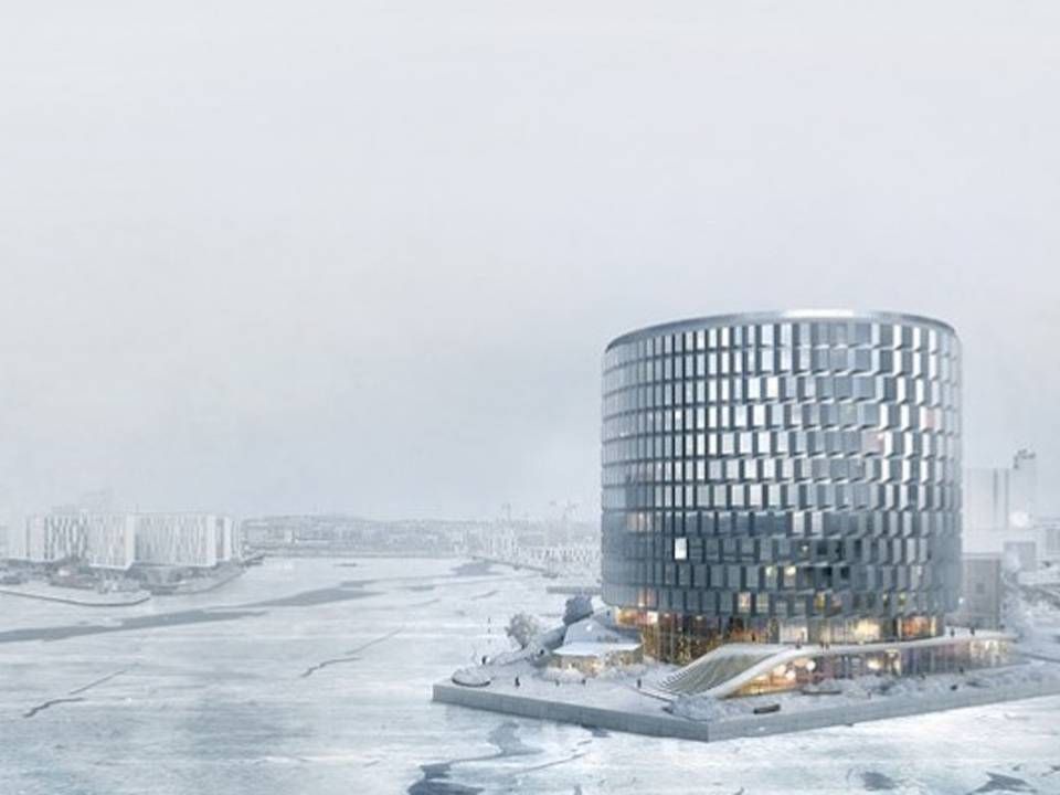 Sådan kan PFA's hotel på Redmolen i Nordhavn komme til at se ud. Men pensionskassen har flere andre hotelprojekter i gang i København, senest i en ejendom på Amager. | Foto: PR-visualisering: Vilhelm Lauritzen Architects/Cobe