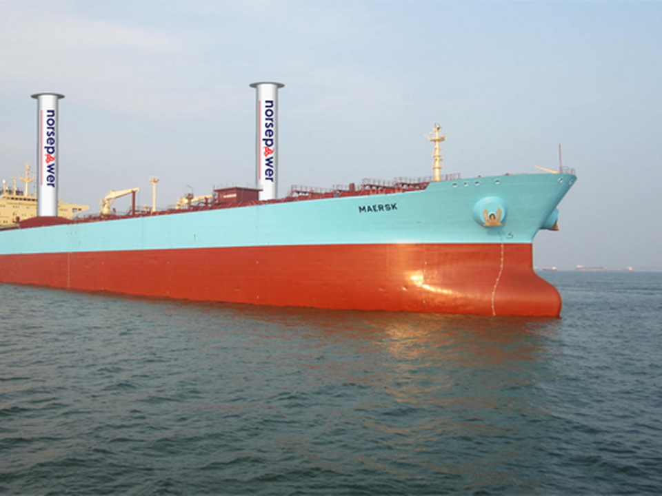 In collaboration with Norsepower, ETI and Shell Shipping & Maritime, Maersk Tankers is going to install two rotor sails on board an LR2 tanker vessel. | Photo: Maersk Tankers/Norsepower