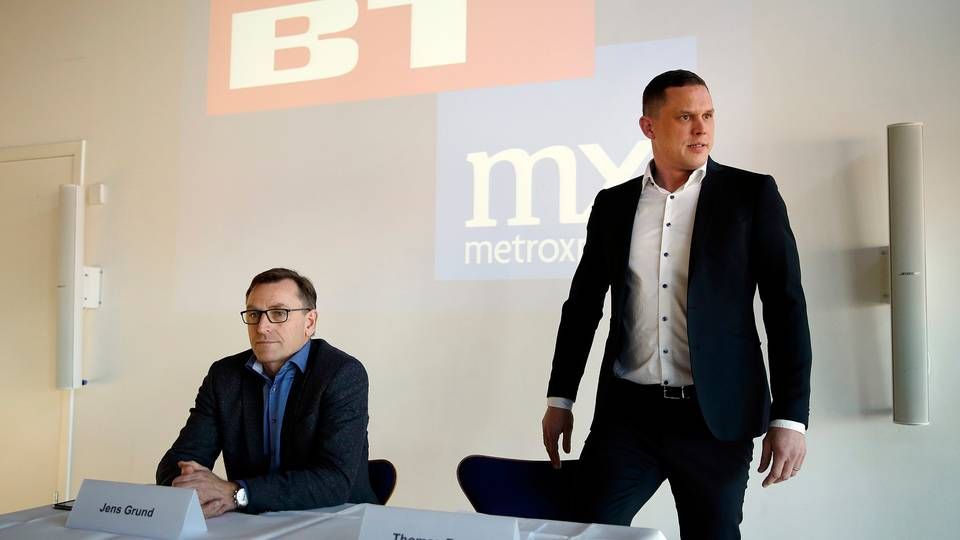 Thomas Raun (th.) stod i spidsen for fusionen mellem BT og Metroxpress. På billedet præsenterer han fusionen for pressen. | Foto: /ritzau/Jens Dresling