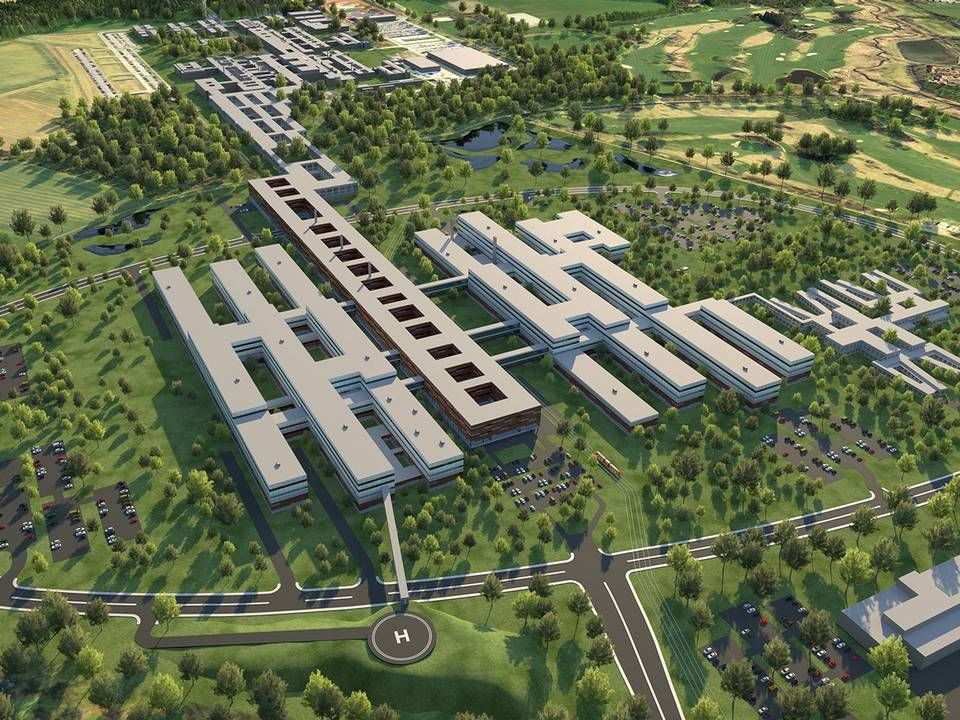 Illustration af det kommende Odense Universitetshospital, der forventes færdig i 2022.