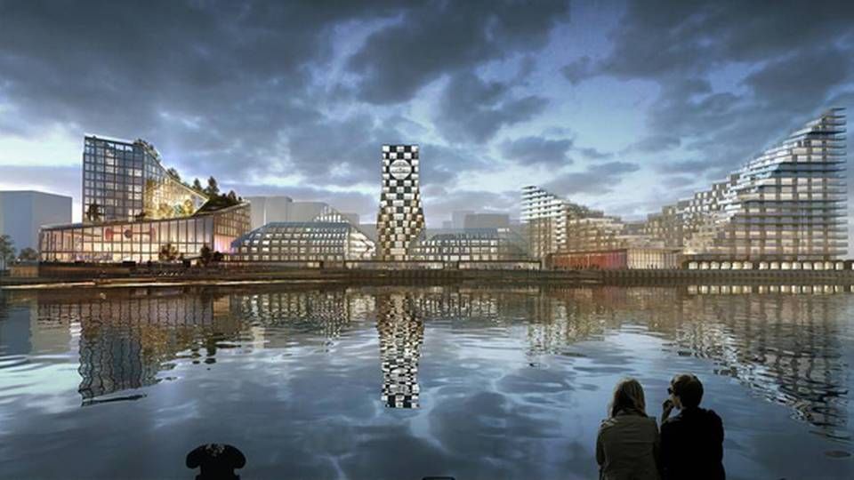 Aarhus' kommende hotel- og konferencecenter i Aarhus Ø er tegnet af Bjarke Ingels' Big. | Foto: Big og Sleth